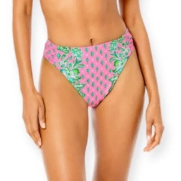 HIGH WAISTED CLANCY BIKINI BOTTOM - PINK SHANDY OH DIAMOND GIRL ENGINEERED - Picture 2 of 8